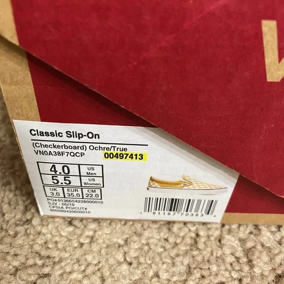 Vans - Classic Slip-On (Checkerboard) Ochre/True US Men’s Size 4, US Women’s 5.5 - Picture 8 of 10